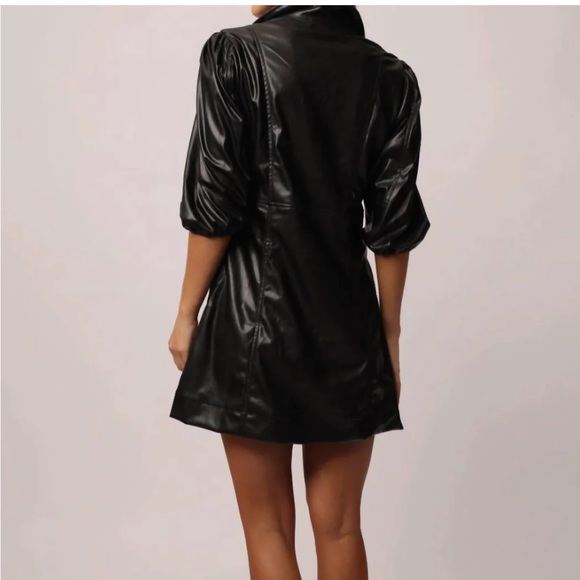 COPY - Black Leather Puff-Sleeve Dress!! - Picture 2 of 6